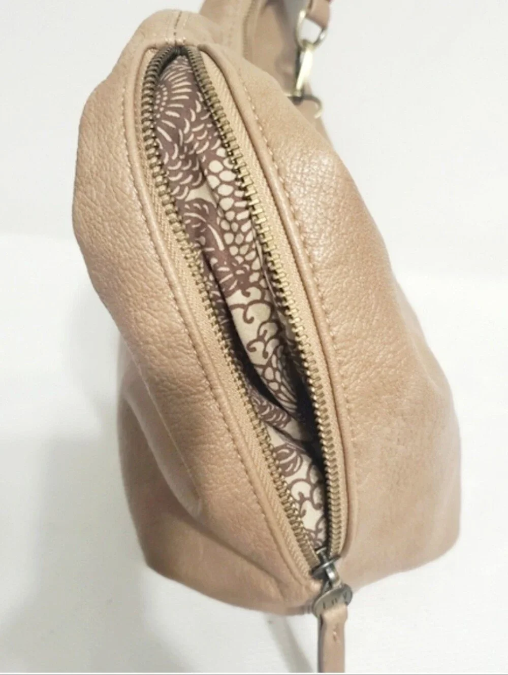 Joy Susan Rhea Slouchy Crescent Hobo Shoulder Bag Tan Vegan Leather